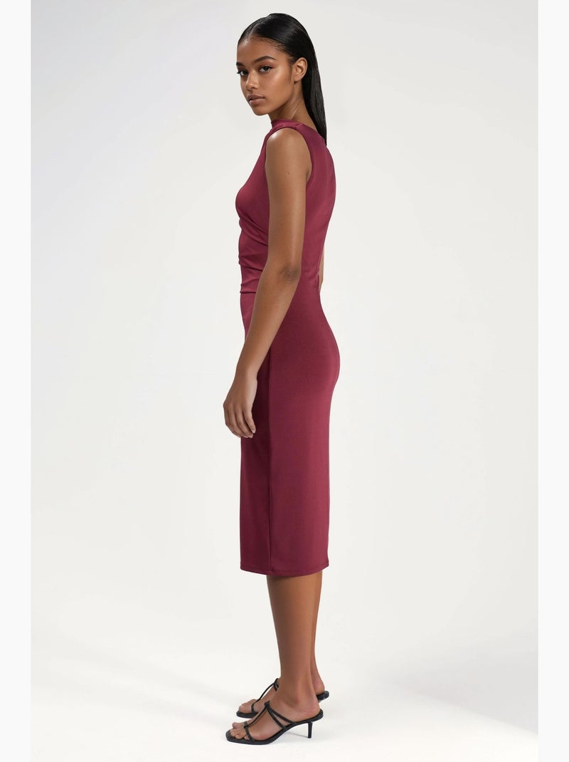 Abito midi aderente con arricciature hiccup Rosso bordeaux - Kiabi
