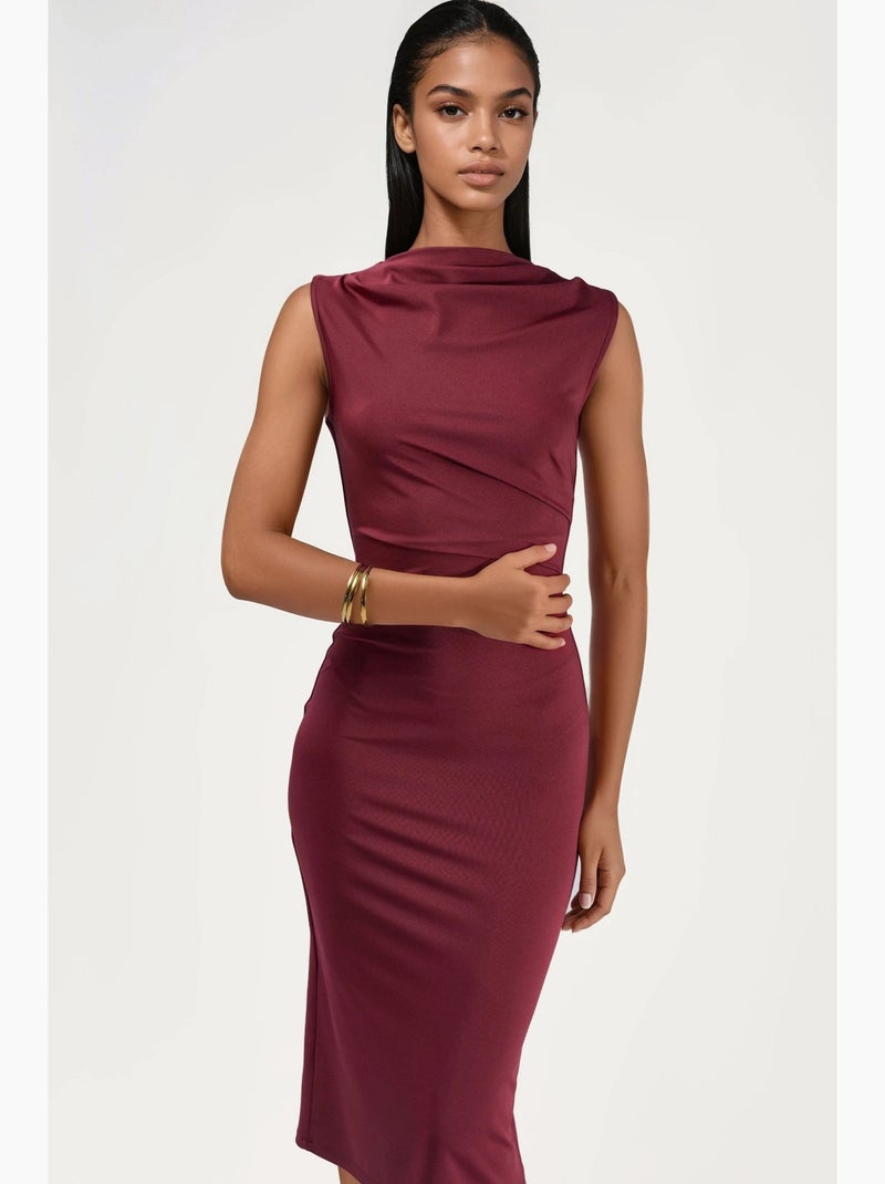 Abito midi aderente con arricciature hiccup Rosso bordeaux - Kiabi