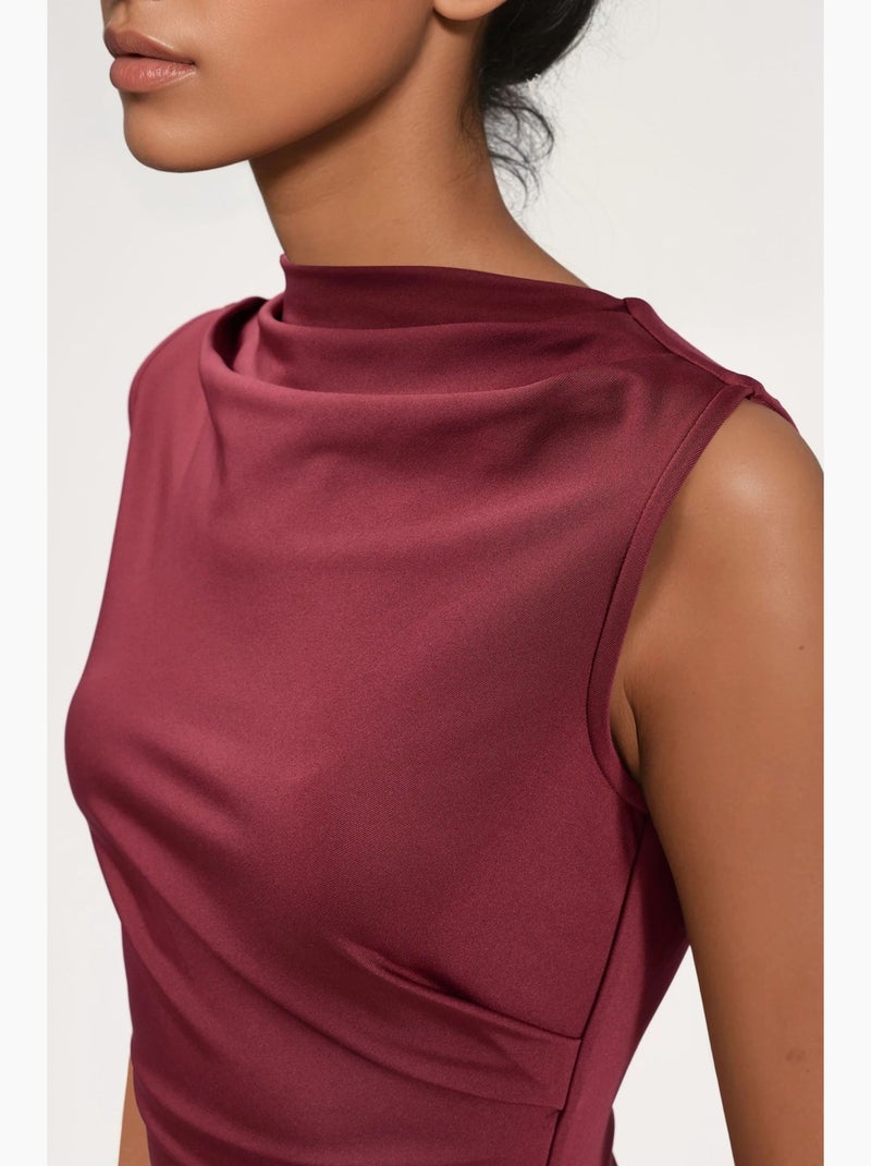 Abito midi aderente con arricciature hiccup Rosso bordeaux - Kiabi