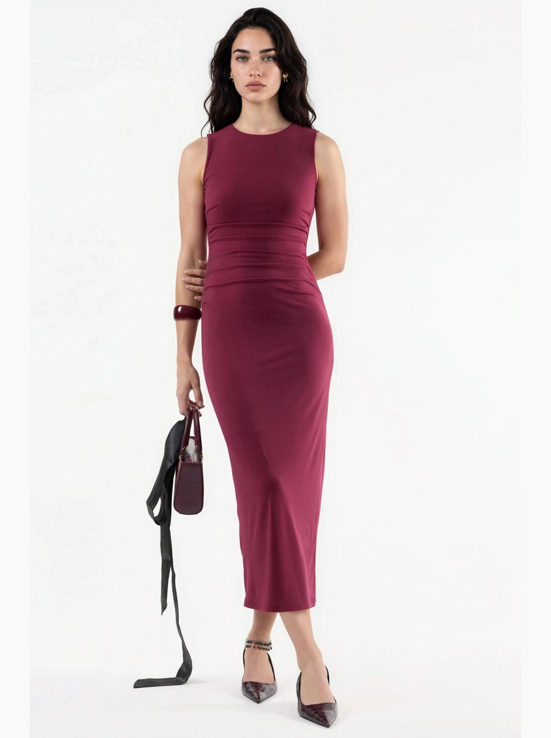 Abito midi aderente con dettaglio drappeggiato e girocollo hiccup Rosso bordeaux - Kiabi
