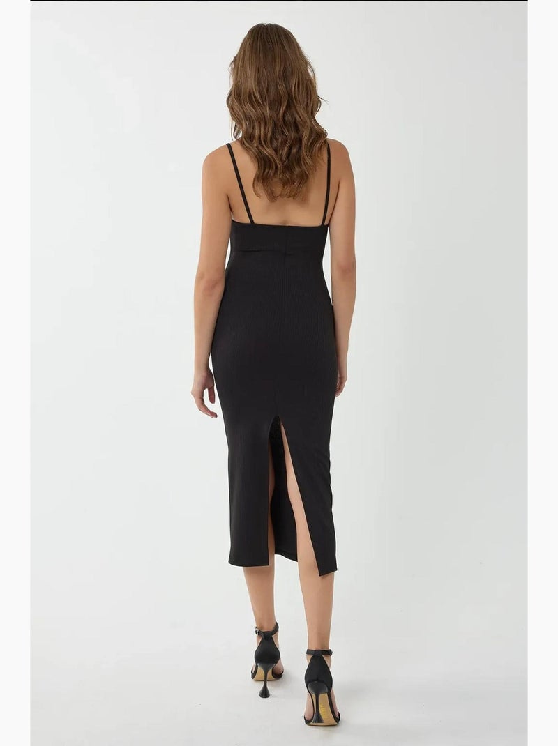 Abito midi aderente con scollo a v e spalline sottili hiccup Nero - Kiabi