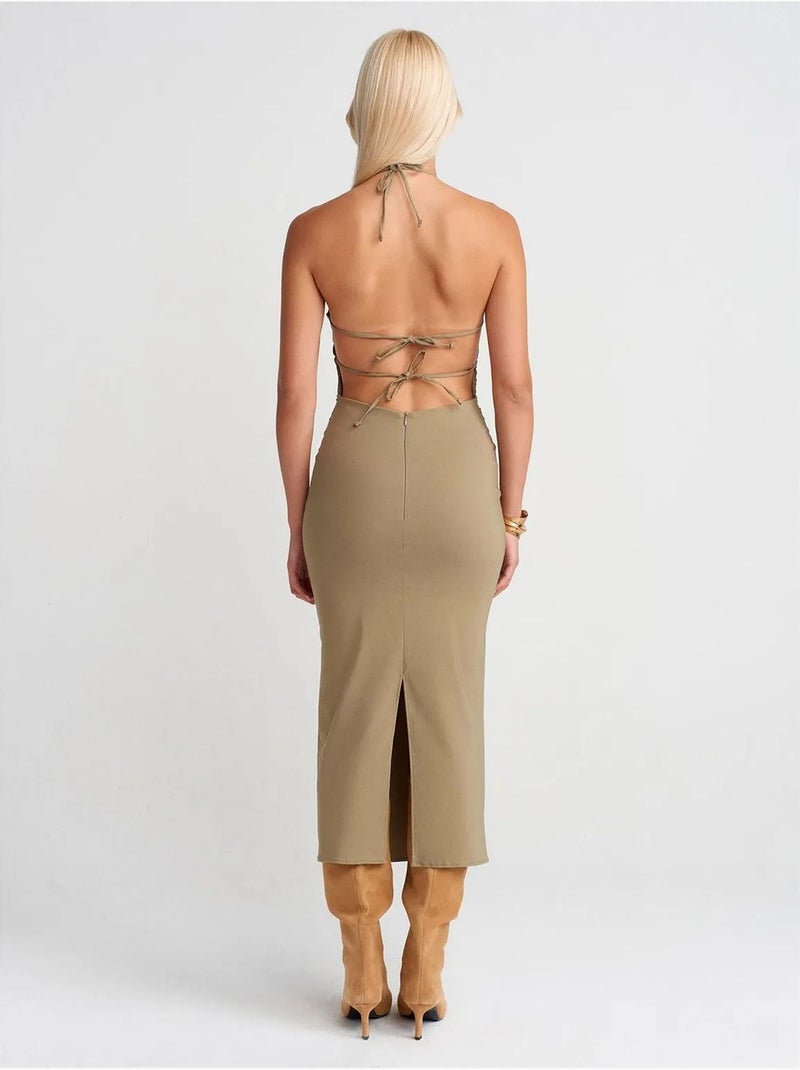 Abito midi aderente con scollo all'americana dilvin Cachi - Kiabi