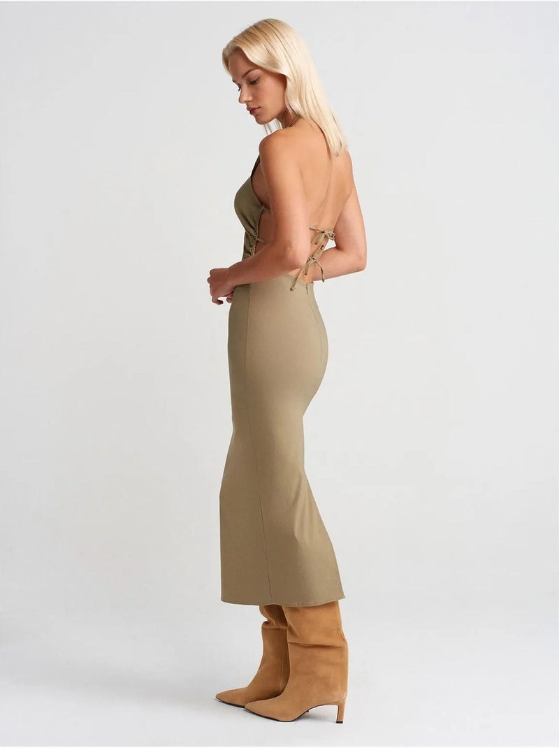 Abito midi aderente con scollo all'americana dilvin Cachi - Kiabi