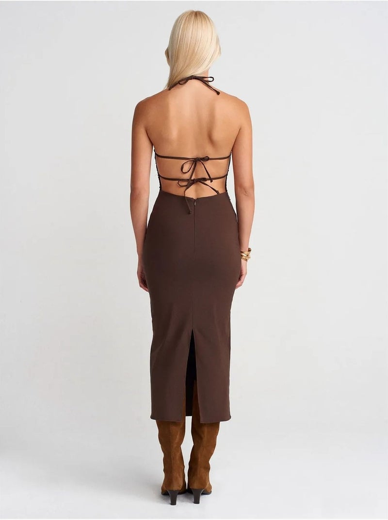Abito midi aderente con scollo all'americana dilvin Marrone cioccolato - Kiabi