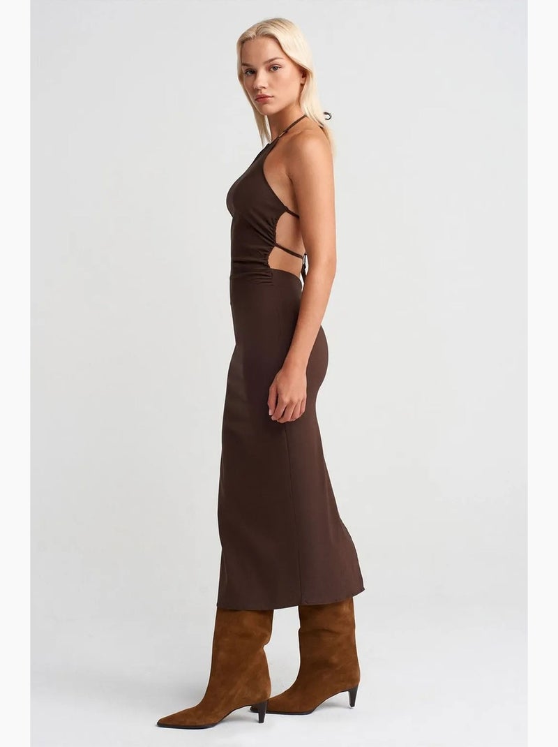 Abito midi aderente con scollo all'americana dilvin Marrone cioccolato - Kiabi