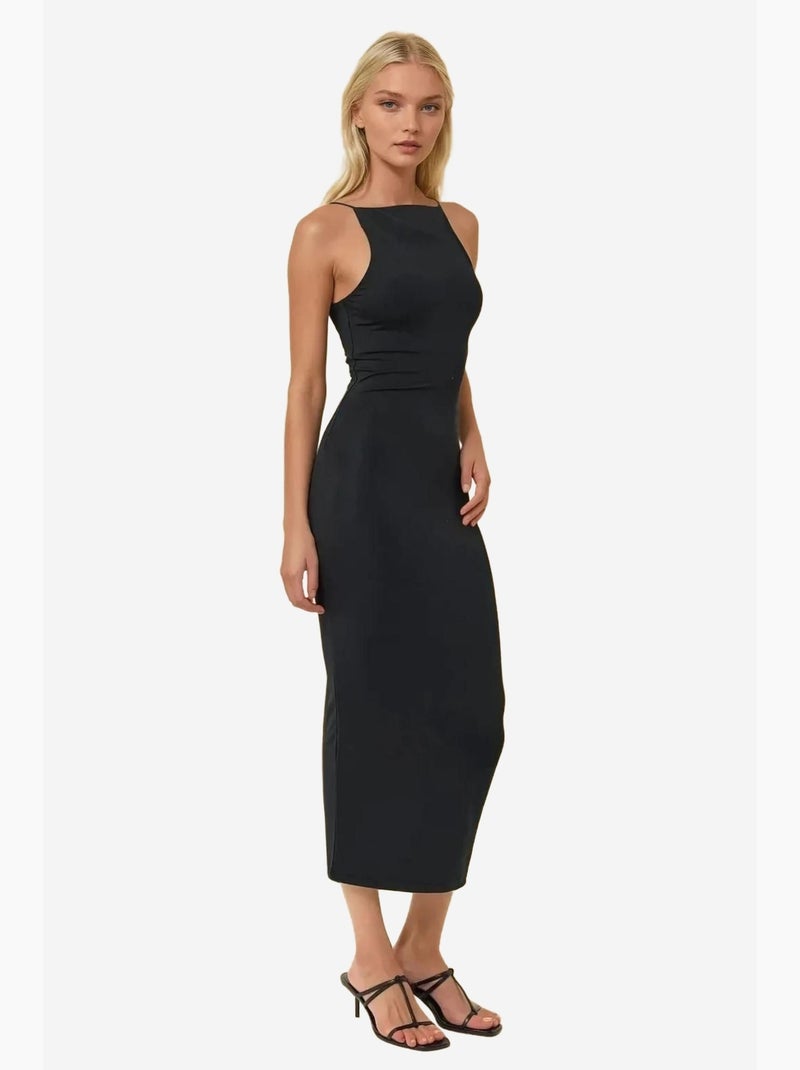 Abito midi aderente con scollo all'americana hiccup Nero - Kiabi
