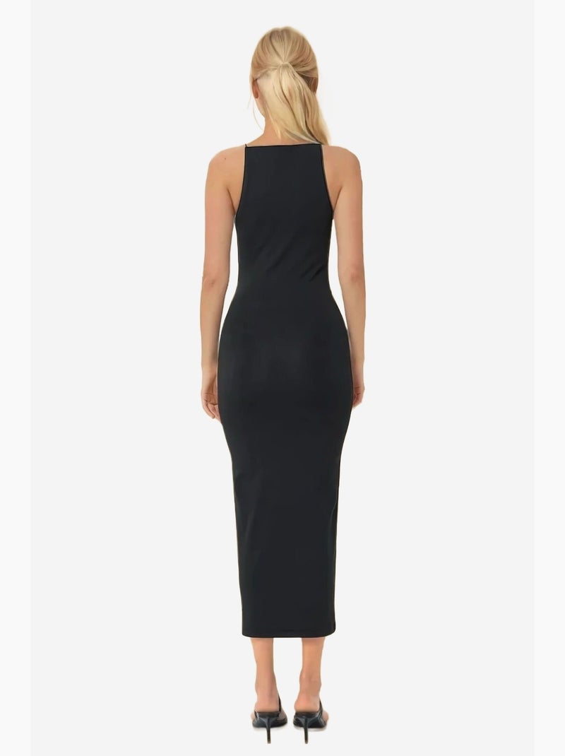 Abito midi aderente con scollo all'americana hiccup Nero - Kiabi