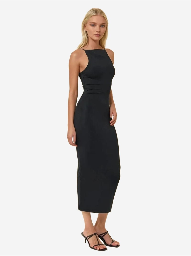 Abito midi aderente con scollo all'americana Nero - Kiabi