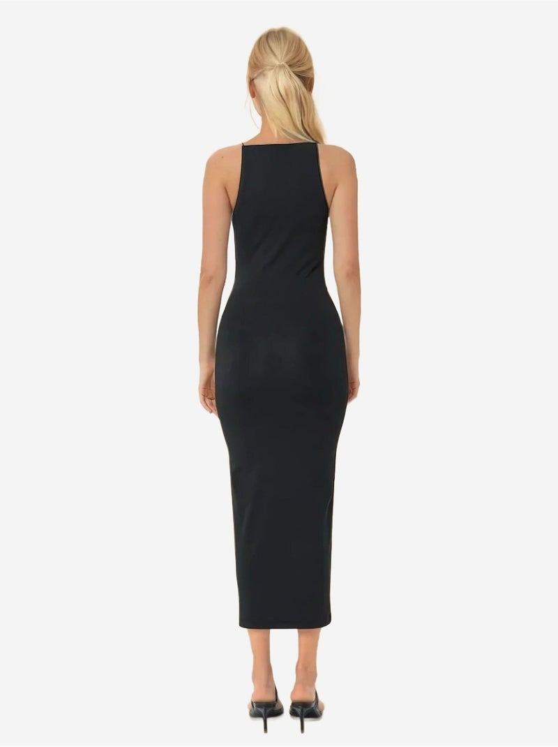 Abito midi aderente con scollo all'americana Nero - Kiabi