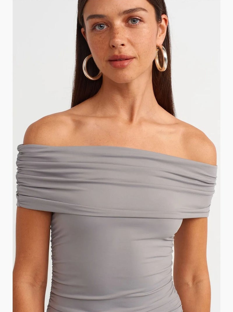 Abito midi aderente con scollo bardot dilvin Grigio - Kiabi