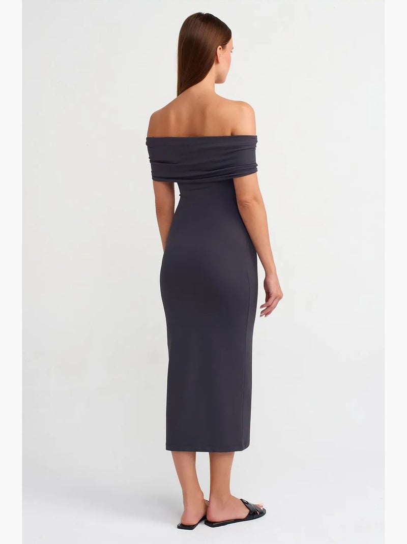Abito midi aderente con scollo bardot dilvin Grigio scuro - Kiabi