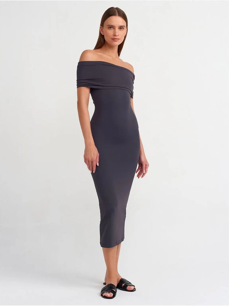 Abito midi aderente con scollo bardot dilvin Grigio scuro - Kiabi
