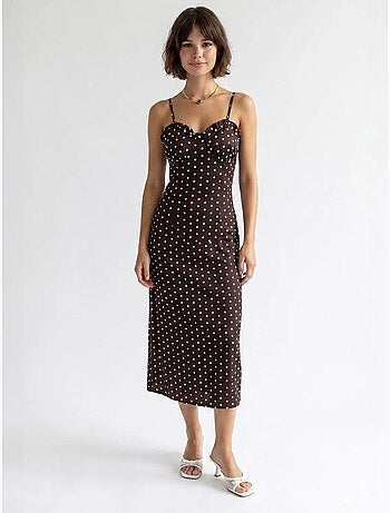 Abito midi aderente da donna a pois mixray