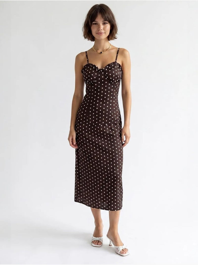 Abito midi aderente da donna a pois mixray Marrone cioccolato - Kiabi