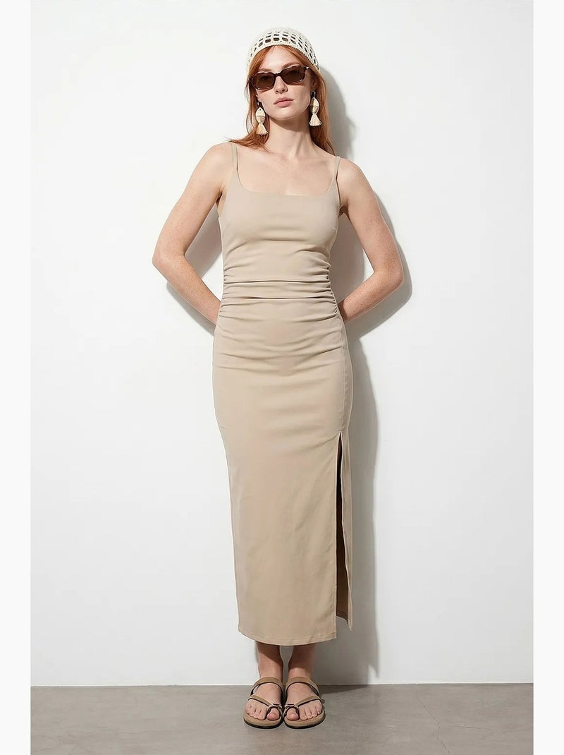 Abito midi aderente da donna senza maniche dilvin Beige argilla - Kiabi