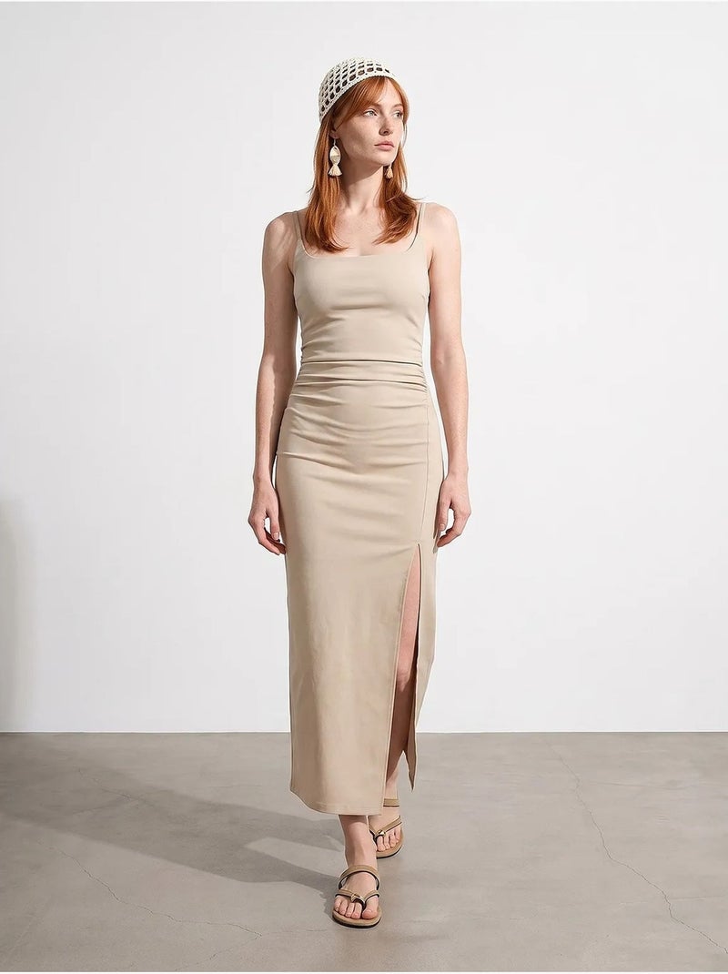 Abito midi aderente da donna senza maniche dilvin Beige argilla - Kiabi