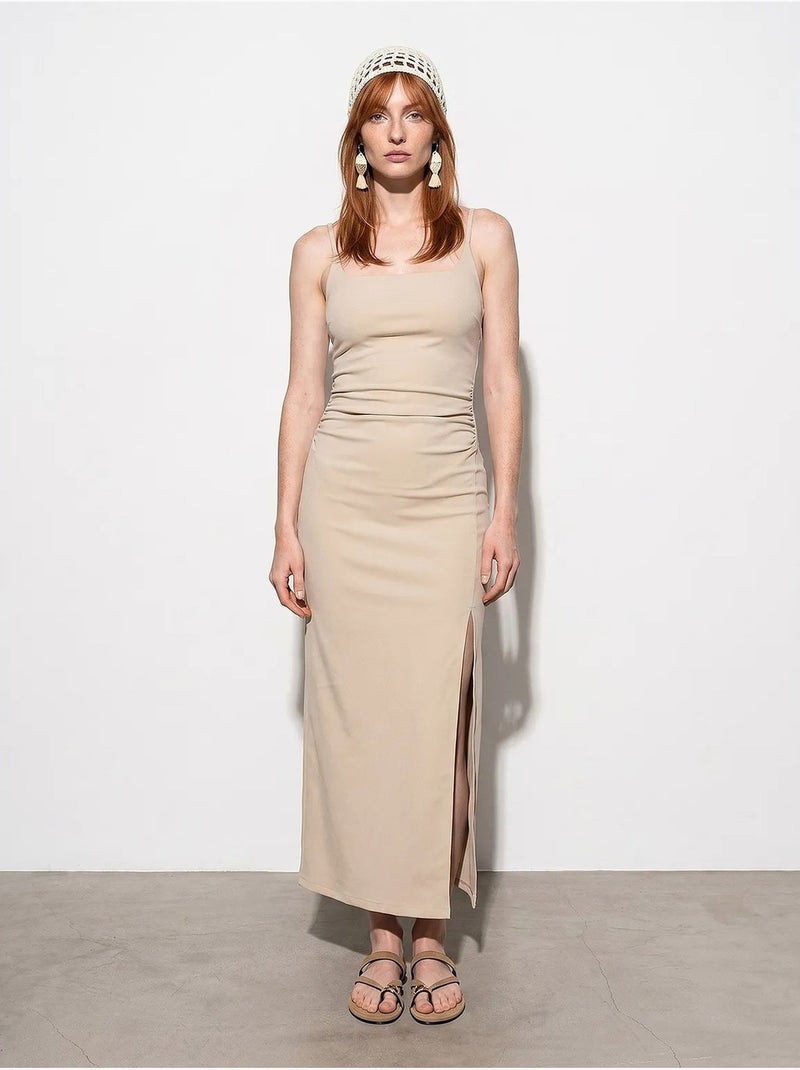 Abito midi aderente da donna senza maniche dilvin Beige argilla - Kiabi