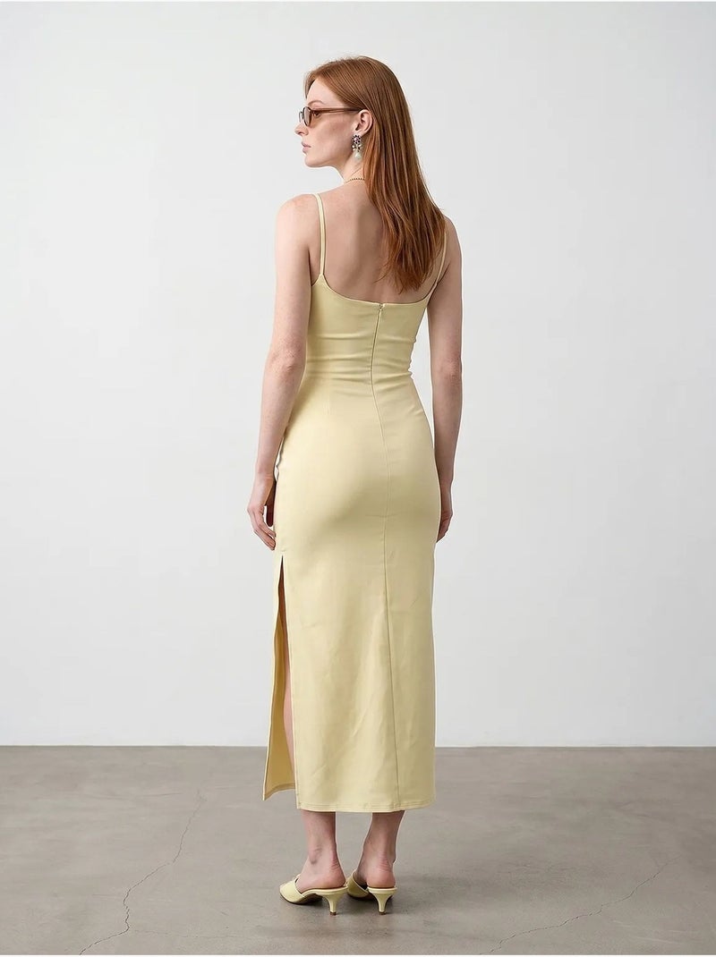 Abito midi aderente da donna senza maniche dilvin Giallo limone - Kiabi