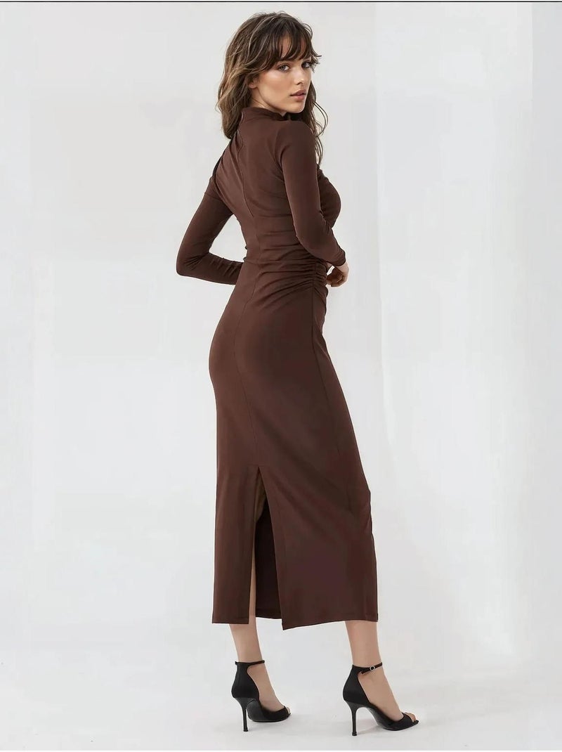 Abito midi aderente drappeggiato Marrone - Kiabi