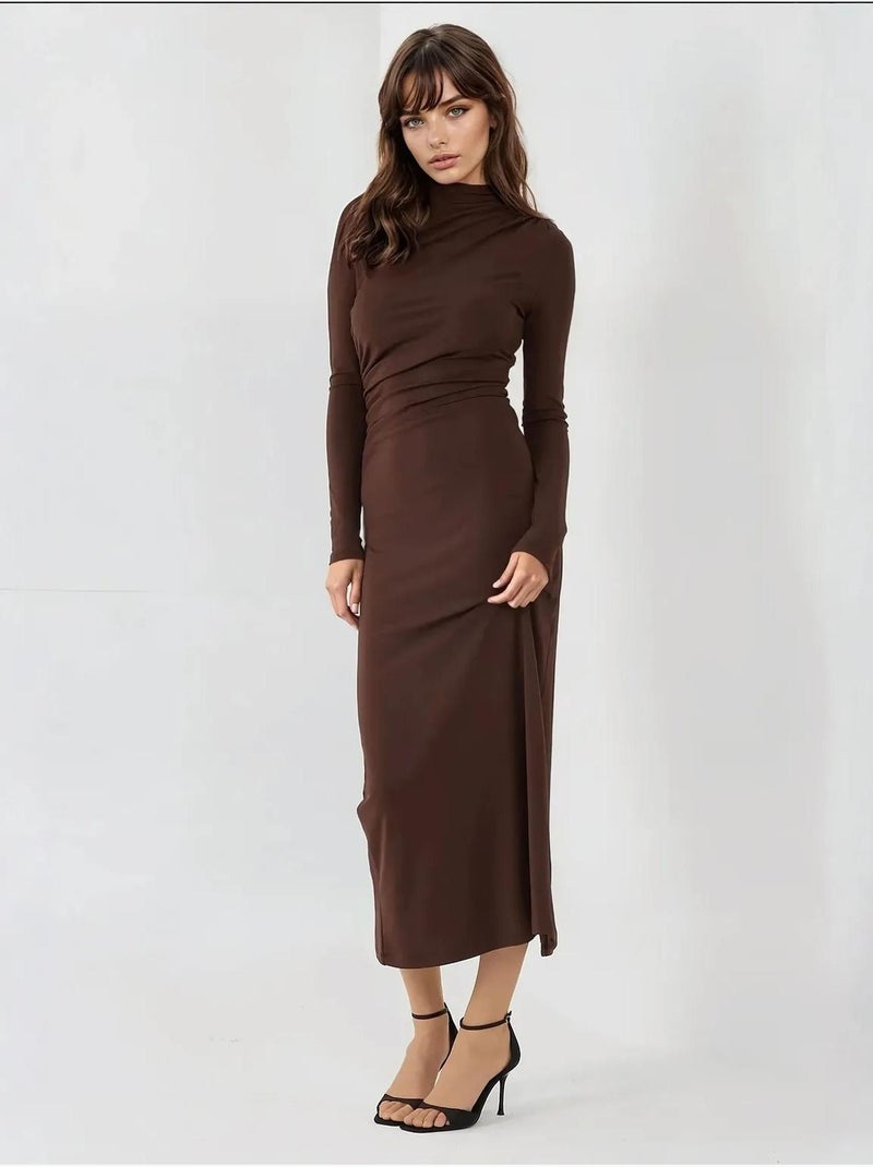 Abito midi aderente drappeggiato Marrone - Kiabi