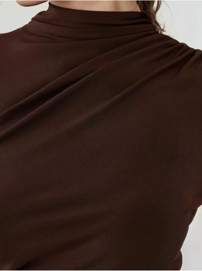 Abito midi aderente drappeggiato Marrone - Kiabi
