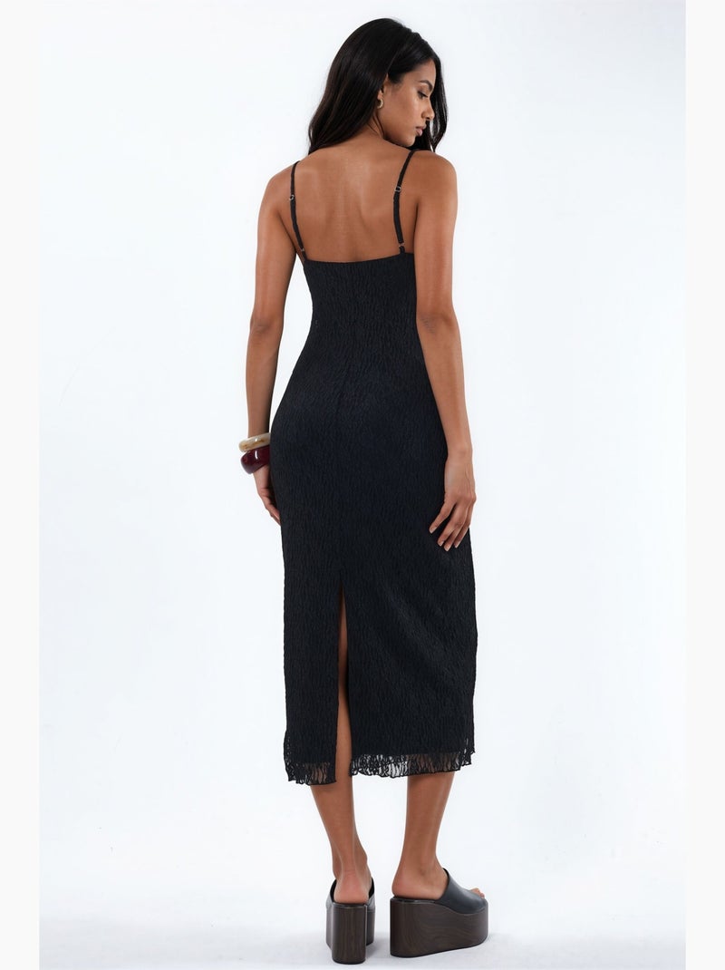 Abito midi aderente in pizzo con scollo a v hiccup Nero - Kiabi