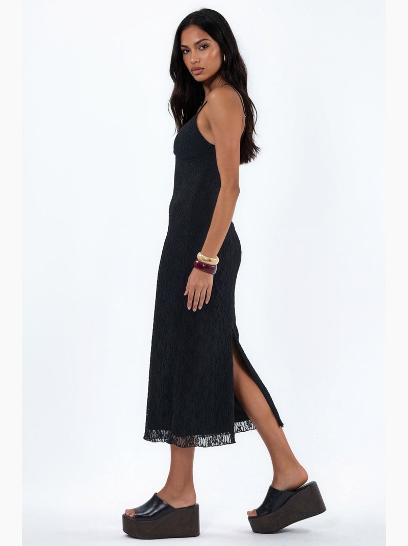 Abito midi aderente in pizzo con scollo a v hiccup Nero - Kiabi