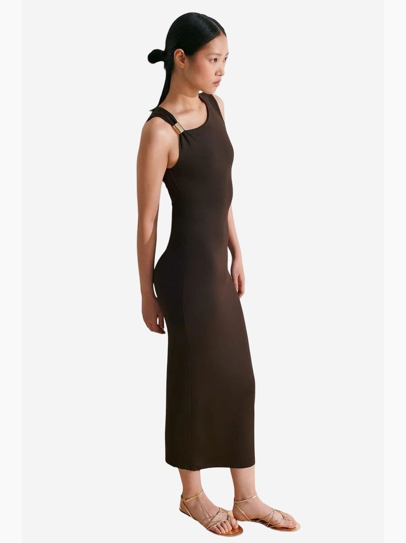 Abito midi aderente senza maniche con dettaglio accessorio dilvin Marrone cioccolato - Kiabi