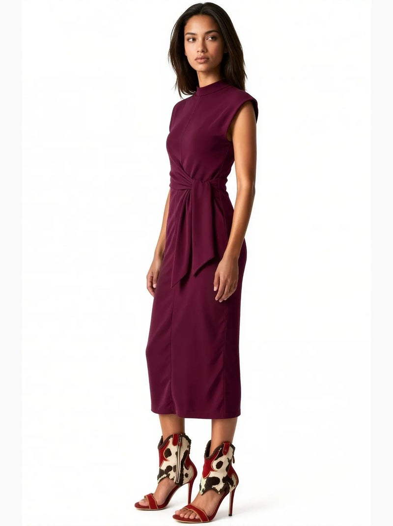 Abito midi aderente senza maniche con dettaglio annodato busem Rosso bordeaux - Kiabi