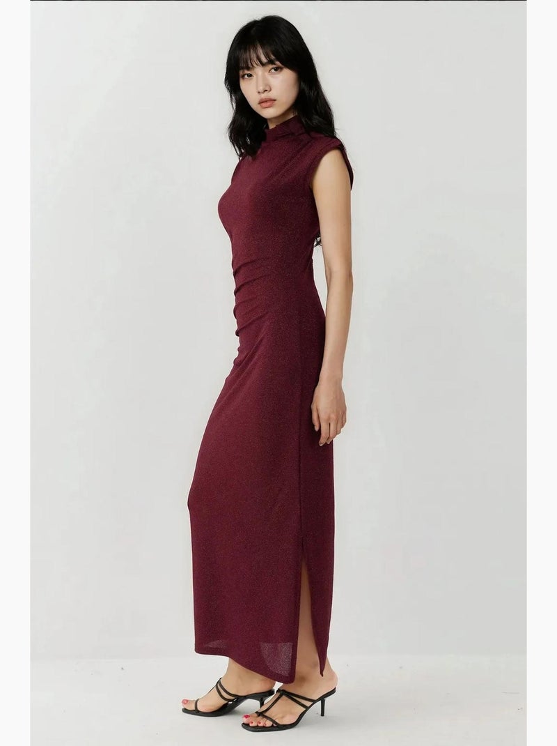 Abito midi aderente senza maniche con scollo rotondo e chiusura con cerniera hiccup Rosso bordeaux - Kiabi