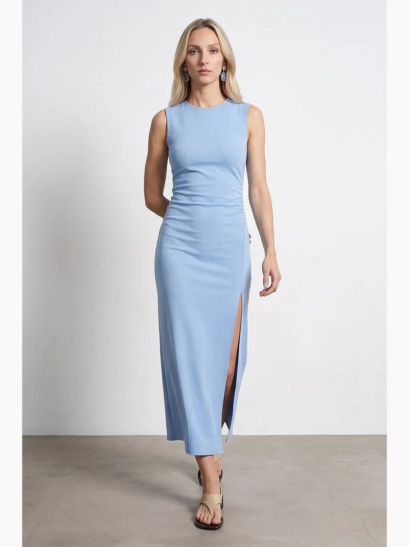 Abito midi aderente senza maniche con spacco dilvin Blu cielo - Kiabi