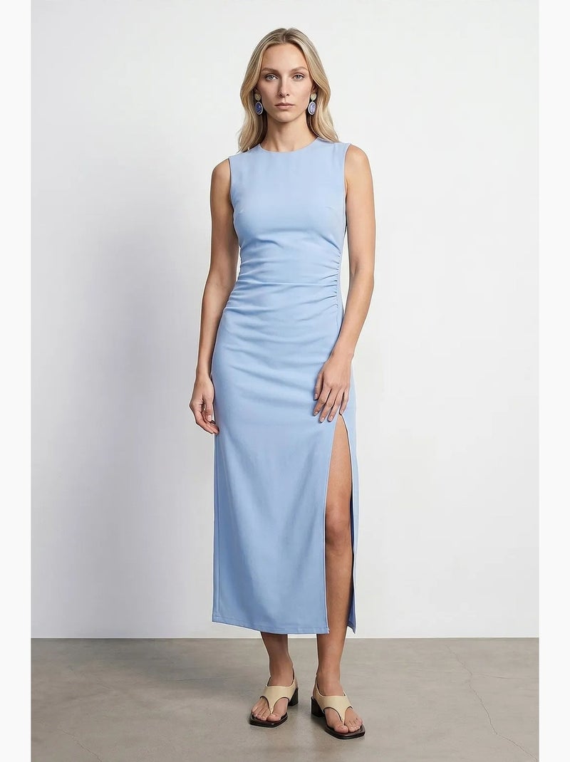 Abito midi aderente senza maniche con spacco dilvin Blu cielo - Kiabi