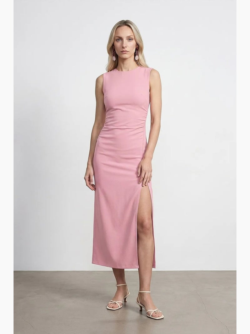 Abito midi aderente senza maniche con spacco dilvin Rosa confetto - Kiabi