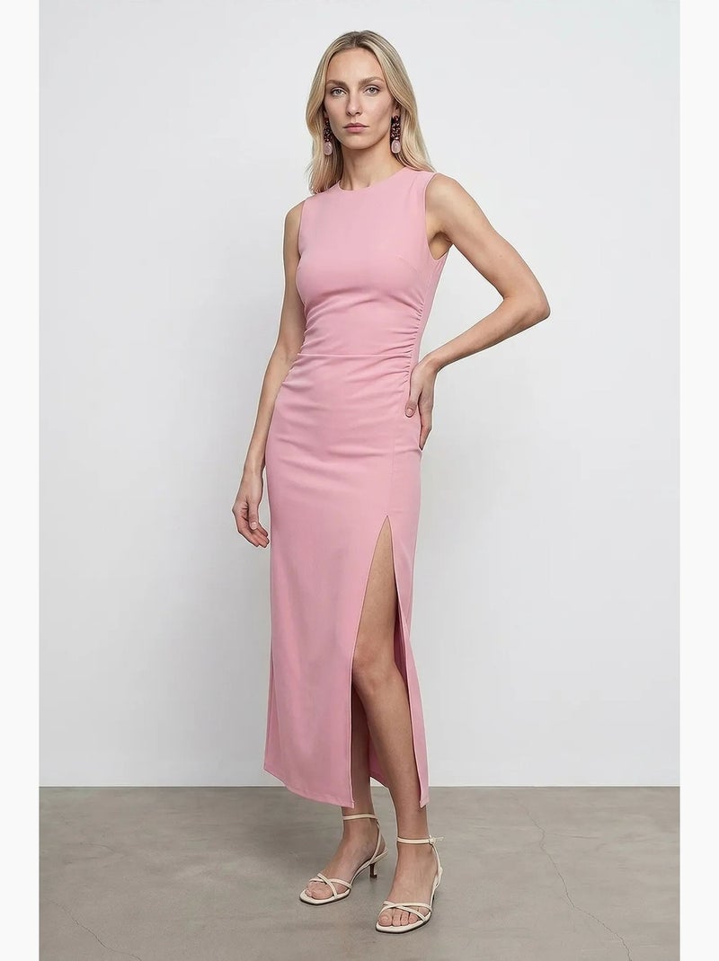 Abito midi aderente senza maniche con spacco dilvin Rosa confetto - Kiabi