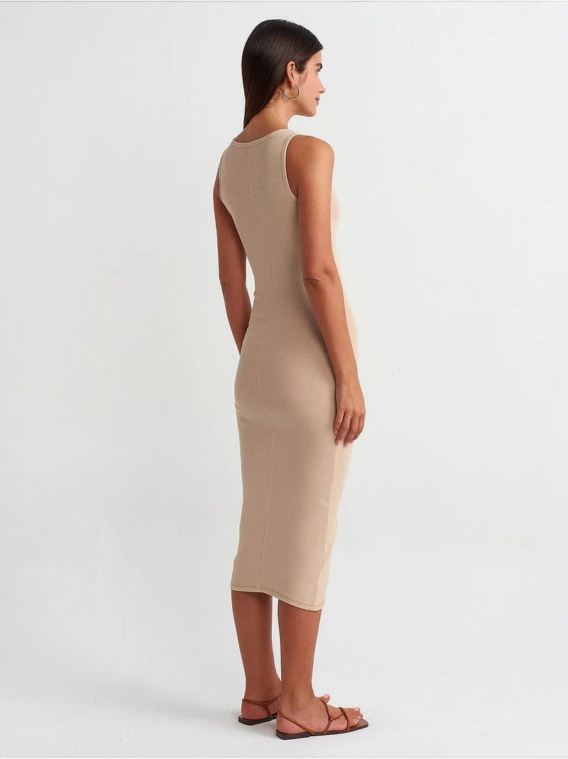 Abito midi aderente senza maniche dilvin Beige argilla - Kiabi