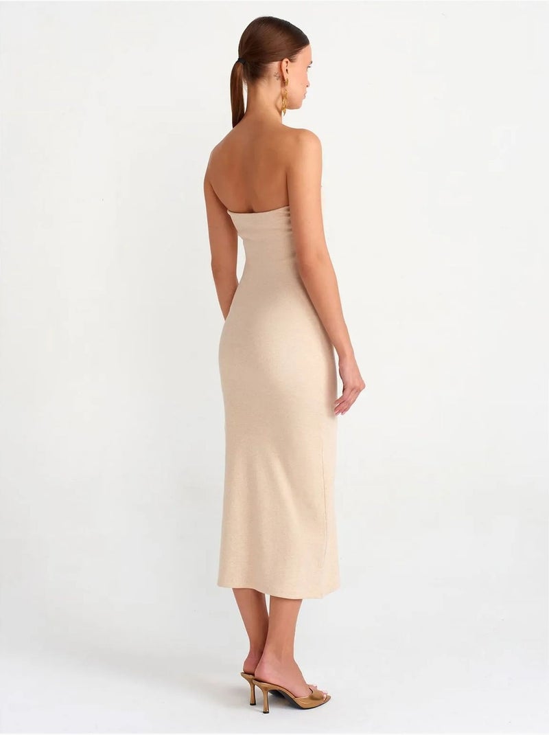 Abito midi aderente senza spalline dilvin Beige argilla - Kiabi