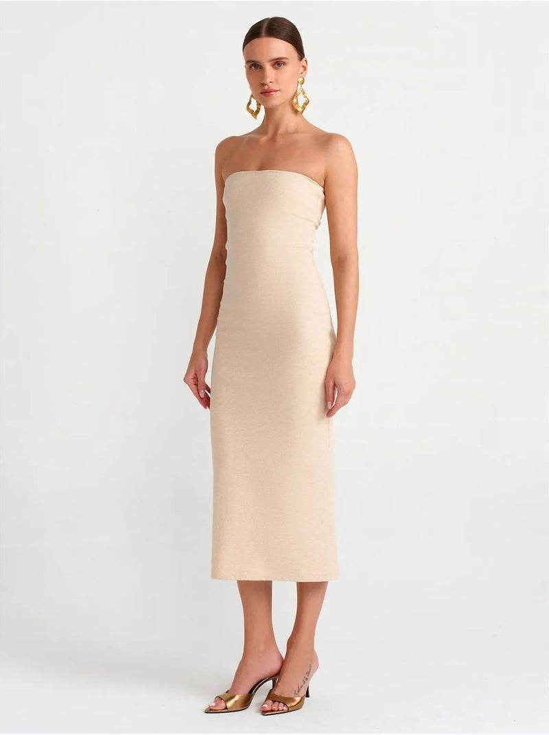 Abito midi aderente senza spalline dilvin Beige argilla - Kiabi