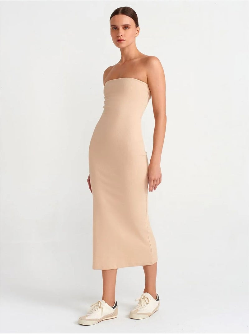 Abito midi aderente senza spalline dilvin Beige argilla - Kiabi