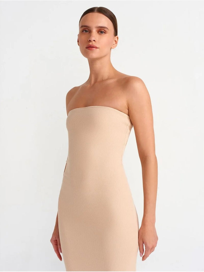 Abito midi aderente senza spalline dilvin Beige argilla - Kiabi