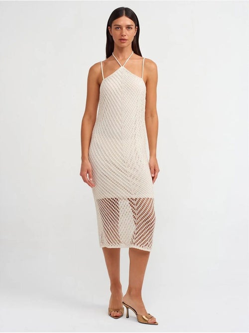Abito midi allacciato al collo testurizzato con cut-out - Kiabi Abito midi allacciato al collo testurizzato con cut-out - Kiabi