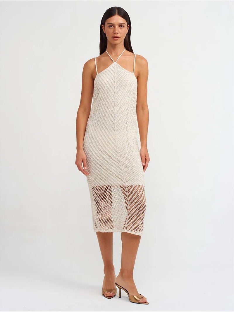 Abito midi allacciato al collo testurizzato con cut-out Crema - Kiabi