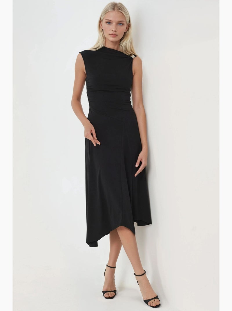 Abito midi asimmetrico con dettaglio accessorio busem Nero - Kiabi