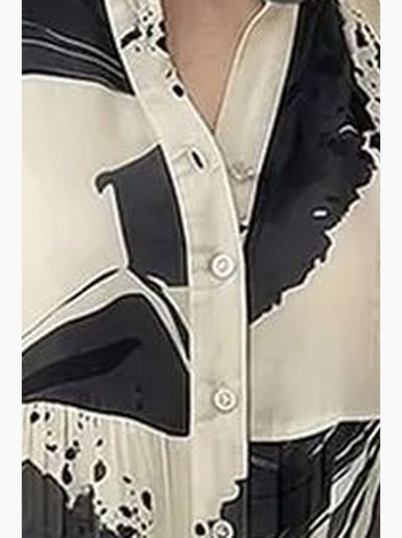 Abito midi astratto con scollo a v e maniche lunghe lucci Crema - Kiabi