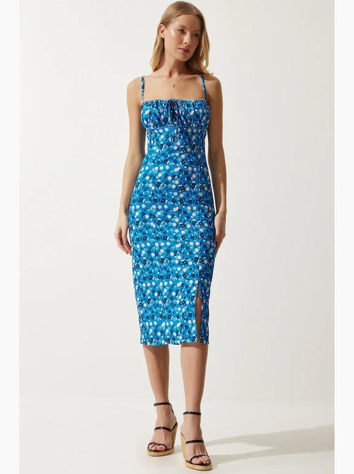 Abito midi bodycon a coste floreale con spacco istanbul - Kiabi