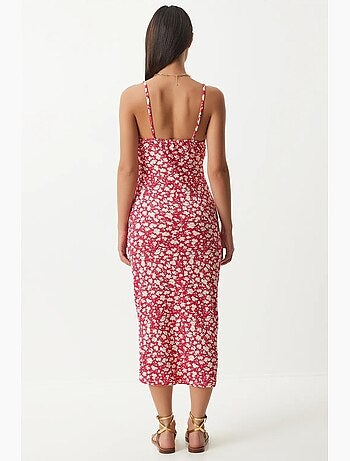 Abito midi bodycon a coste floreale con spacco istanbul