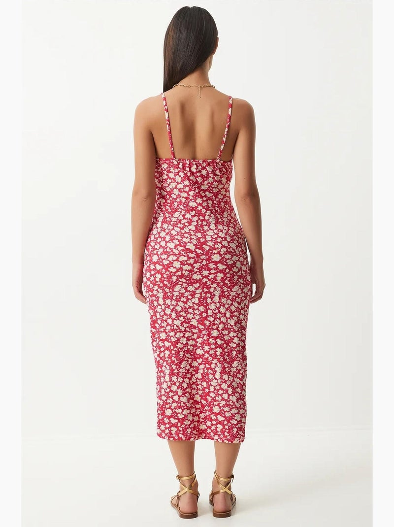 Abito midi bodycon a coste floreale con spacco istanbul Ciliegia - Kiabi