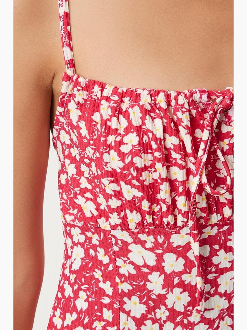 Abito midi bodycon a coste floreale con spacco istanbul Ciliegia - Kiabi