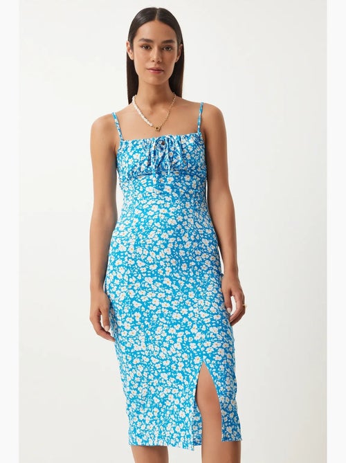 Abito midi bodycon a coste floreale con spacco istanbul - Kiabi