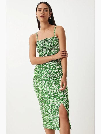 Abito midi bodycon a coste floreale con spacco istanbul