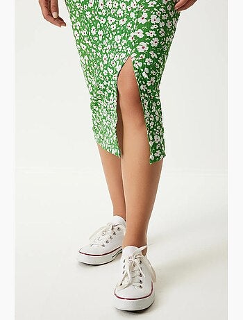 Abito midi bodycon a coste floreale con spacco istanbul